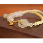 Fortune Jewel Natural Hetian Jade Bead Double Peace Buckle Fu Character Abundance Braided Bracelet