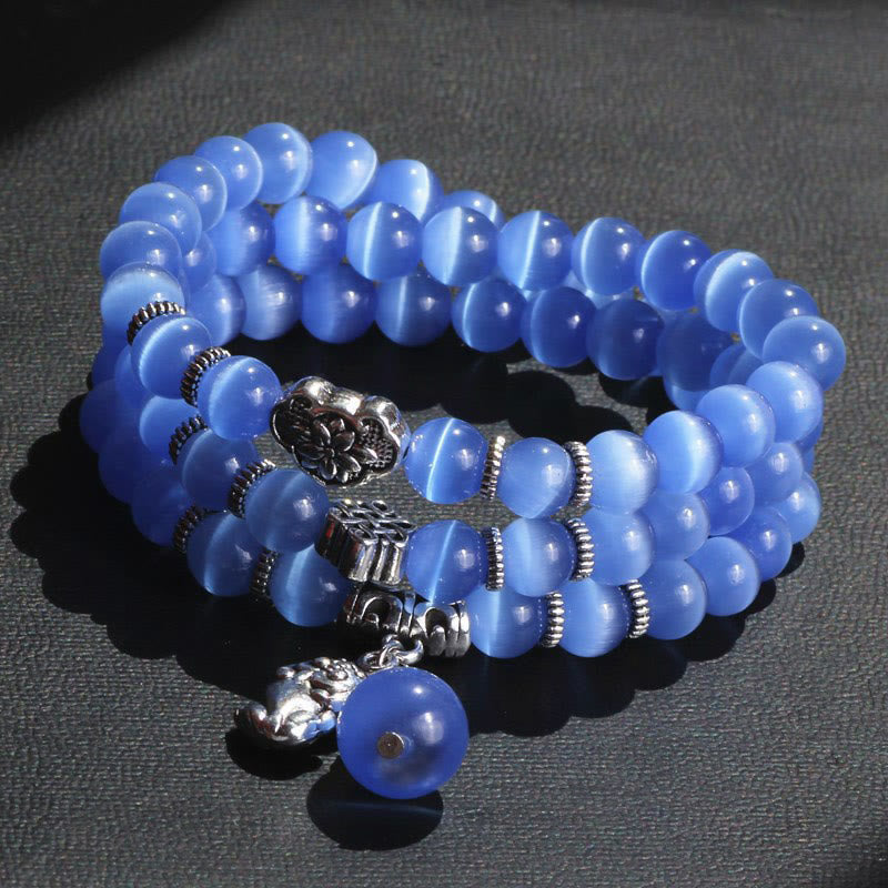 Fortune Jewel Cat Eye PiXiu Support Triple Wrap Bracelet