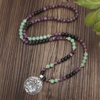 Fortune Jewel 108 Mala Beads Amethyst Green Aventurine Lotus Meditation Bracelet