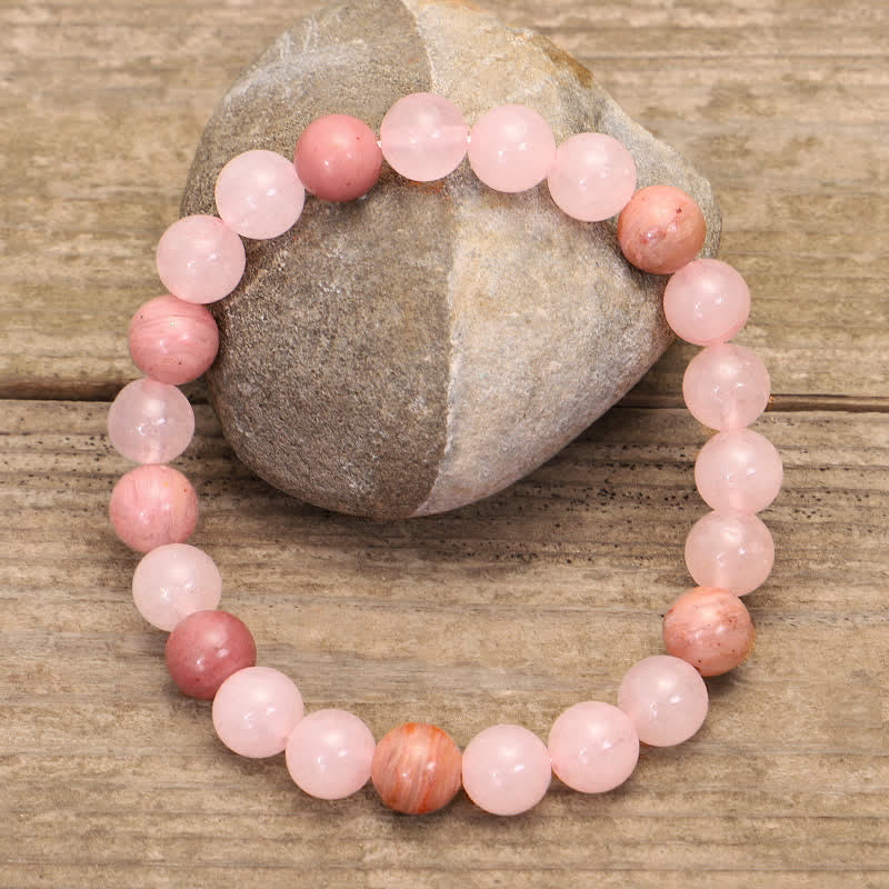 Fortune Jewel 108 Mala Beads Pink Crystal Love Tassel Bracelet