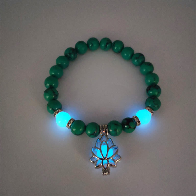 Fortune Jewel Tibetan Turquoise Glowstone Luminous Bead Lotus Protection Bracelet