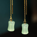 Fortune Jewel Jade Bamboo Pattern Luck Drop Earrings