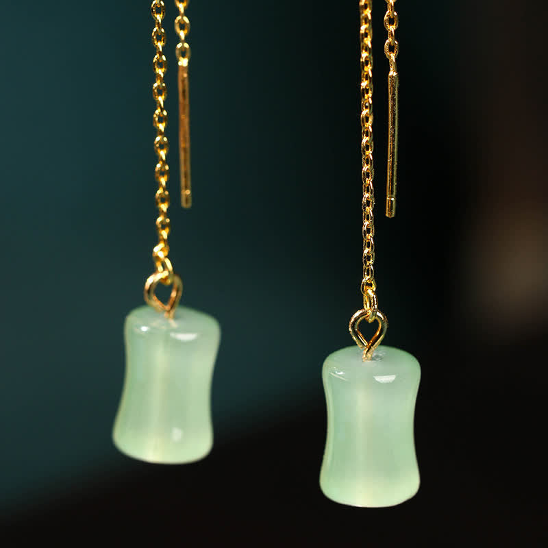 Fortune Jewel Jade Bamboo Pattern Luck Drop Earrings