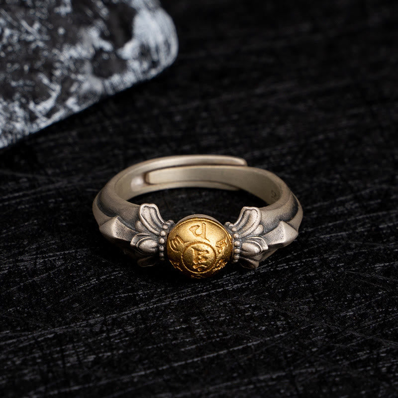 Fortune Jewel 925 Sterling Silver Manjusri Mantra Om Mani Padme Hum Peace Adjustable Ring
