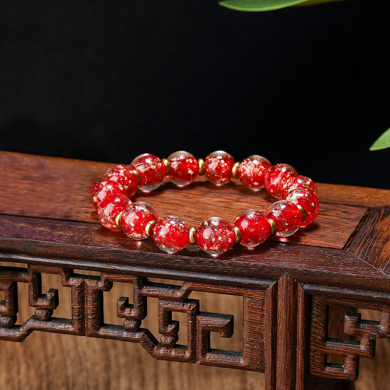 Fortune Jewel Gold Swallowing Beast Family Charm Luminous Fluorescent Liuli Glass Bead Success Bracelet