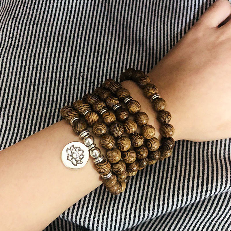 Fortune Jewel Tibetan Lightning Strike Wood Bracelet Lotus Buddha Mala