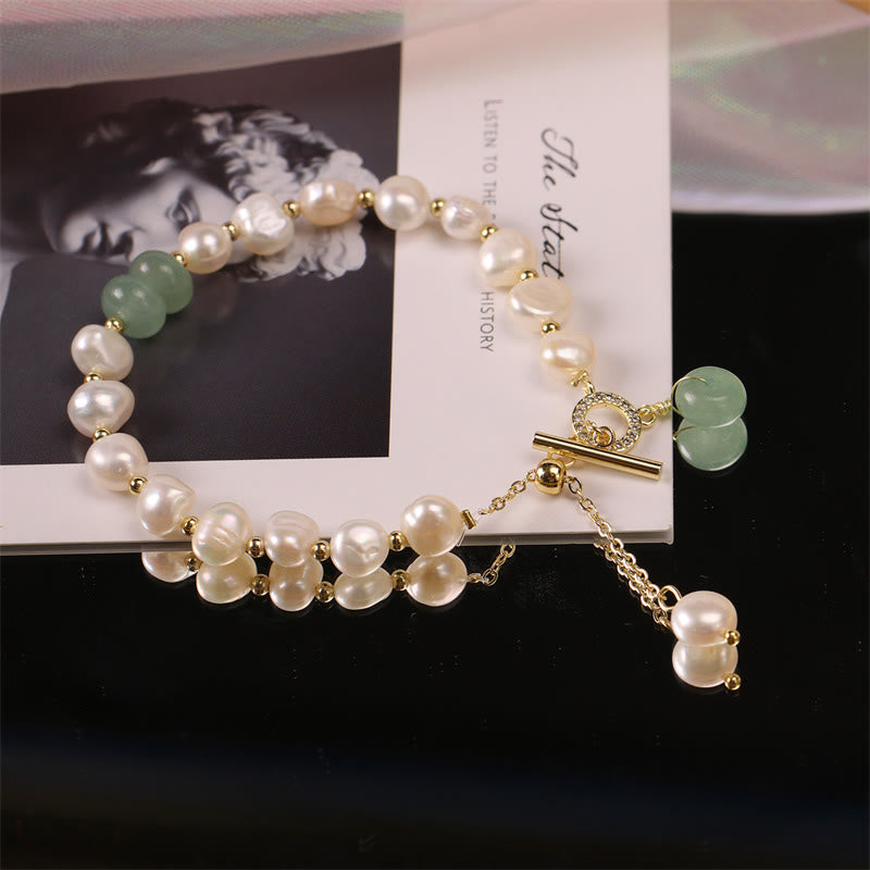 Fortune Jewel Pearl Green Strawberry Quartz Bead Healing Chain Bracelet