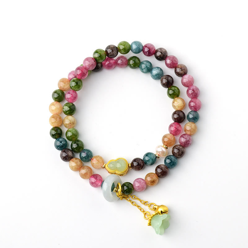 Fortune Jewel Multicolored Tourmaline Gourd Wisdom Double Wrap Lily Of The Valley Charm Bracelet