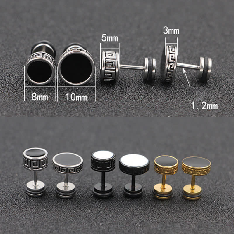 Fortune Jewel Cool Men Titanium Steel Balance Round Stud Earrings