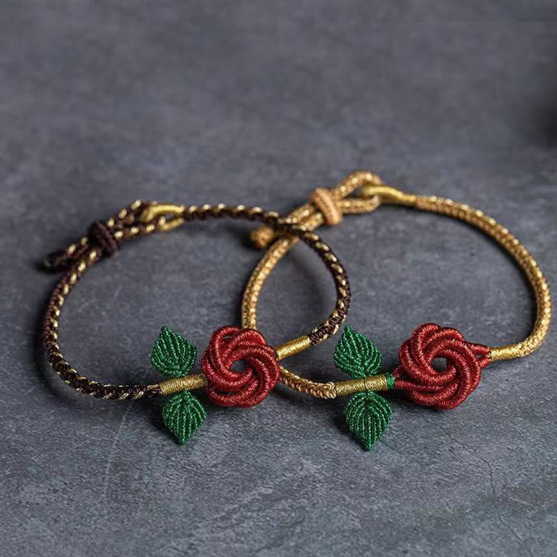 Fortune Jewel Rose Flower Rope Eight Thread Peace Knot Luck Handmade Bracelet