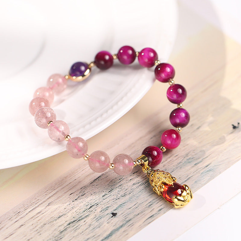 Fortune Jewel Natural Strawberry Quartz Pixiu Love Bracelet