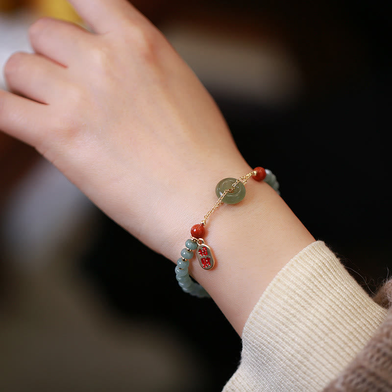 Fortune Jewel Natural Hetian Jade Red Agate Peace Buckle Lucky Fortune Bracelet