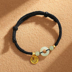 Hetian Jade Peace Circle Couple Bracelet with S925 Silver Accents