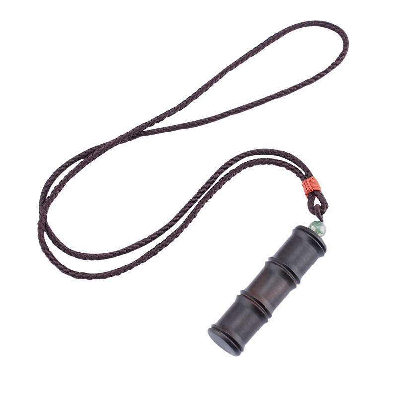 Fortune Jewel Ebony Wood Bamboo Pattern Ghau Prayer Box Peace Necklace Pendant