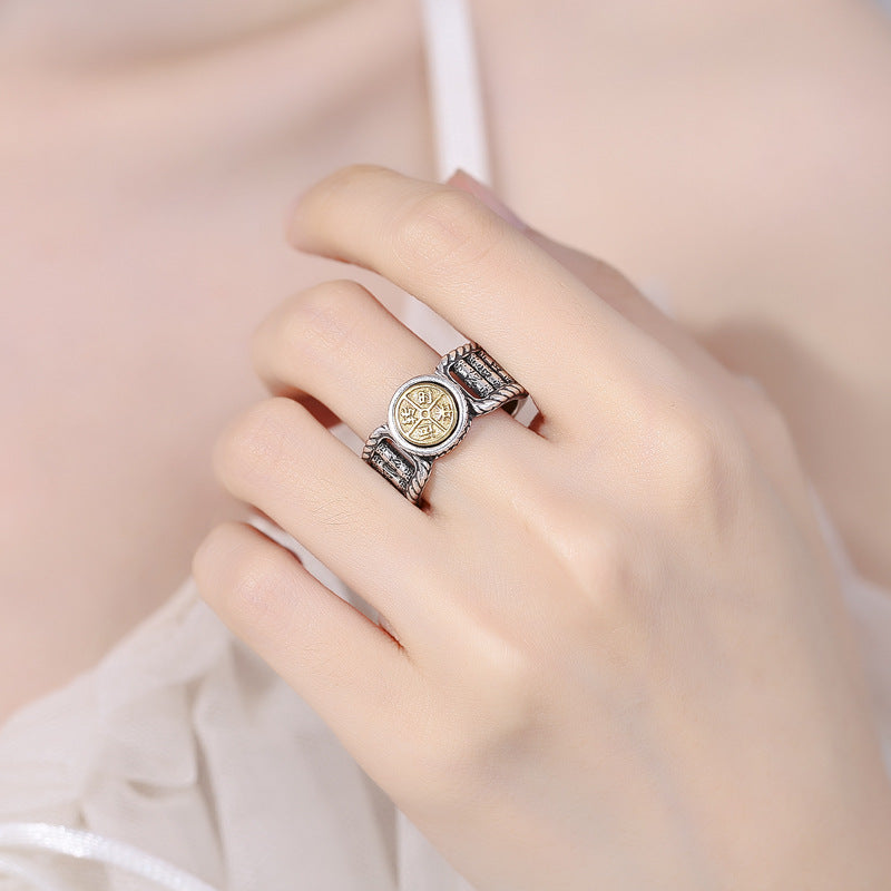 Fortune Jewel Tibetan Om Mani Padme Hum Carved Design Copper Coin Purity Rotatable Ring