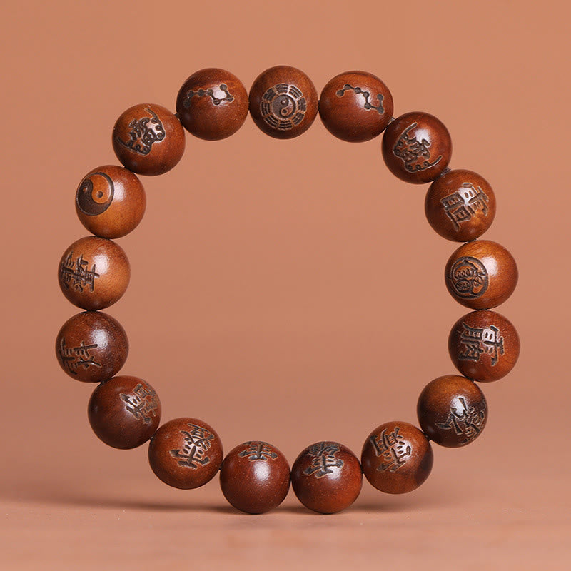 Fortune Jewel Lightning Struck Jujube Wood Yin Yang Bagua Taoist Taboo Characters Engraved Protection Bracelet
