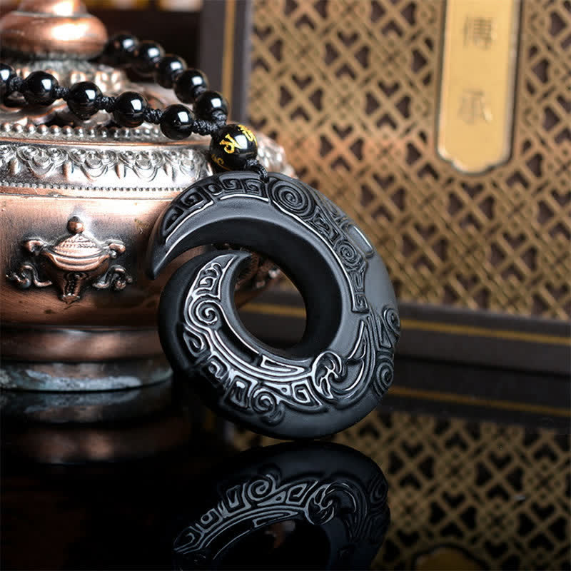 Fortune Jewel Natural Black Obsidian Ice Obsidian Strength Necklace Pendant
