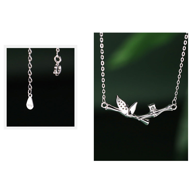 Fortune Jewel Bamboo Leaf Design Copper Zircon Wealth Necklace Pendant