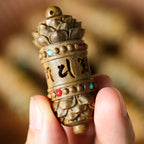 Fortune Jewel Tibet Green Sandalwood Rosewood Om Mani Padme Hum Lotus Positive Soothing Necklace Pendant Fortune Jewel
