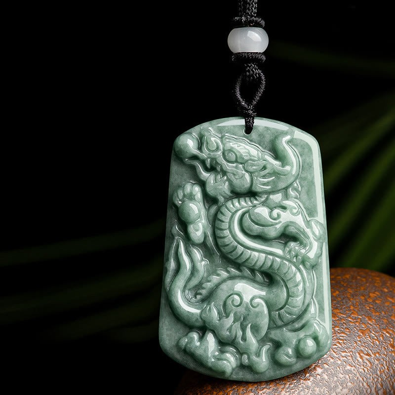 Fortune Jewel Year of the Dragon Chinese Zodiac Dragon Jade Success Amulet Necklace Pendant