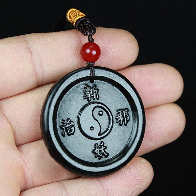 Fortune Jewel Natural Hetian Cyan Jade Yin Yang Luck Harmony Necklace Pendant Fortune Jewel