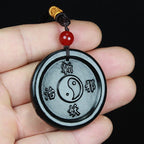 Fortune Jewel Natural Hetian Cyan Jade Yin Yang Luck Harmony Necklace Pendant Fortune Jewel