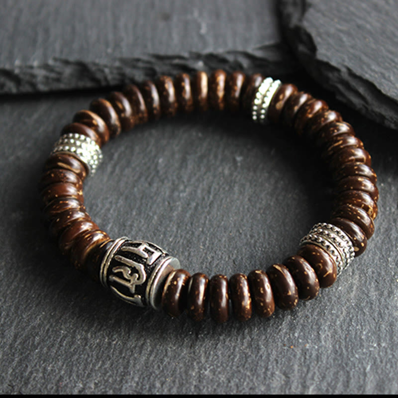 Fortune Jewel Natural Tibetan Coconut Shell Om Mani Padme Hum Positive Bracelet