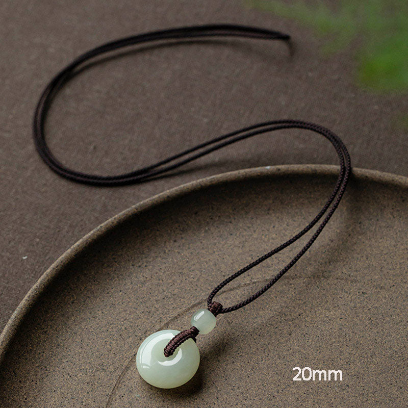 Fortune Jewel Natural Round Jade Peace Buckle Luck Prosperity Necklace Pendant