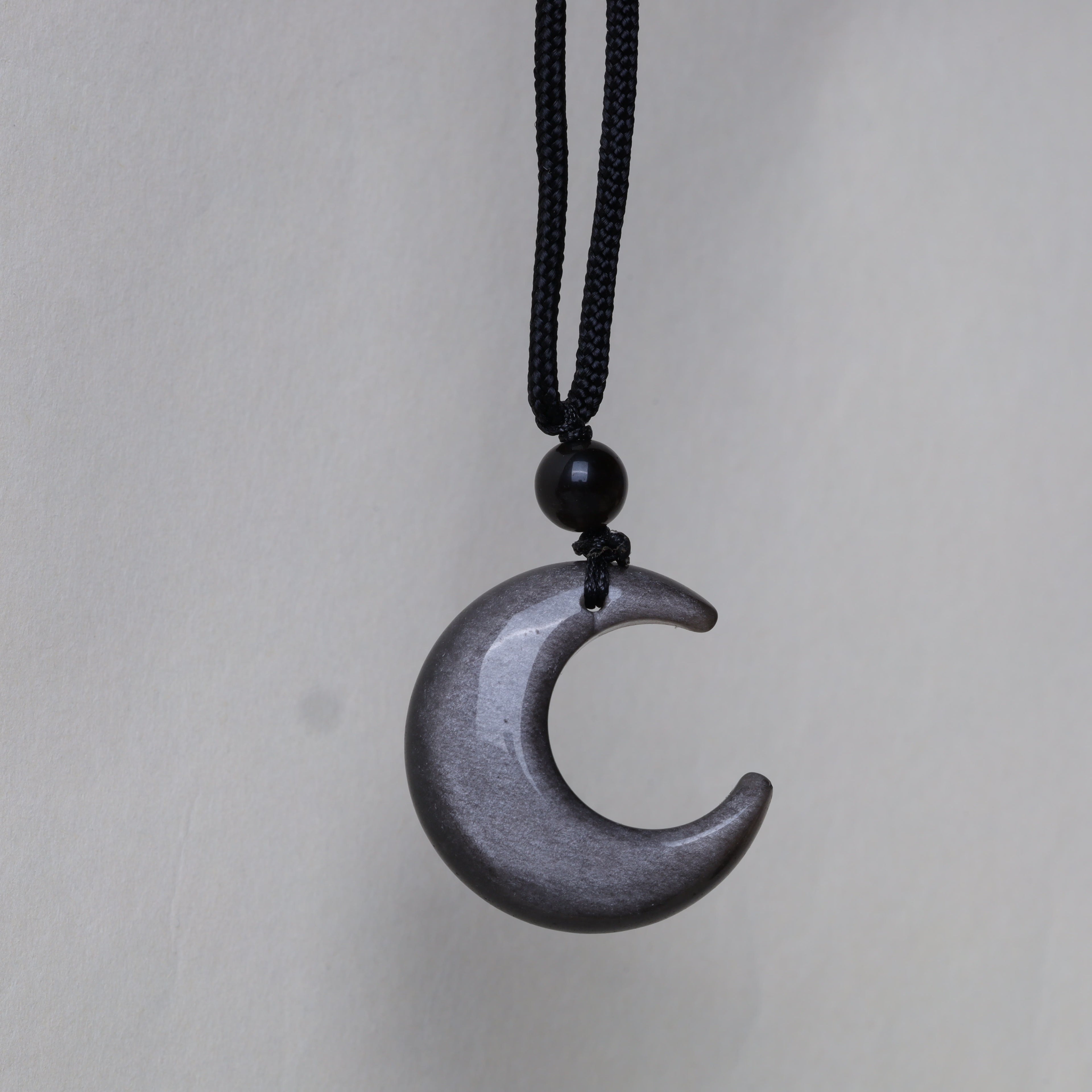 Fortune Jewel Natural Silver Sheen Obsidian Star Crescent Moon Protection Necklace Pendant