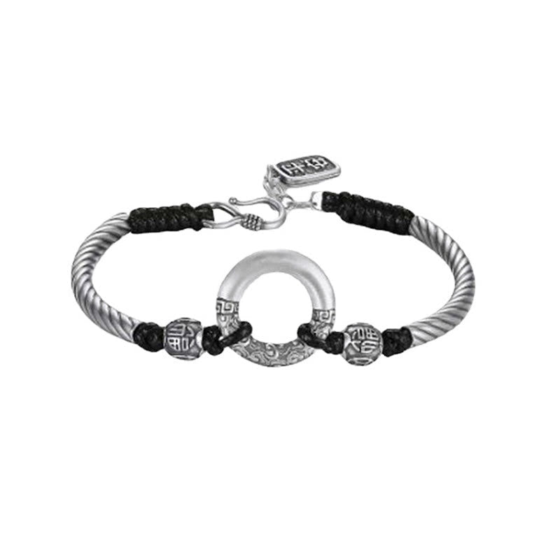 Fortune Jewel 999 Sterling Silver Fu Character Peace Buckle Copper Coin Auspicious Clouds Fortune Bracelet