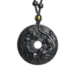 Fortune Jewel Natural Black Obsidian Peace Buckle Pixiu Bead Rope Strength Necklace Pendant