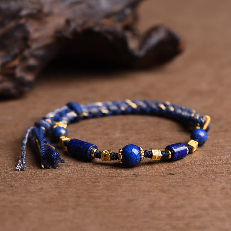 Fortune Jewel Handmade Natural Lazurite Bead Positive Rope Bracelet
