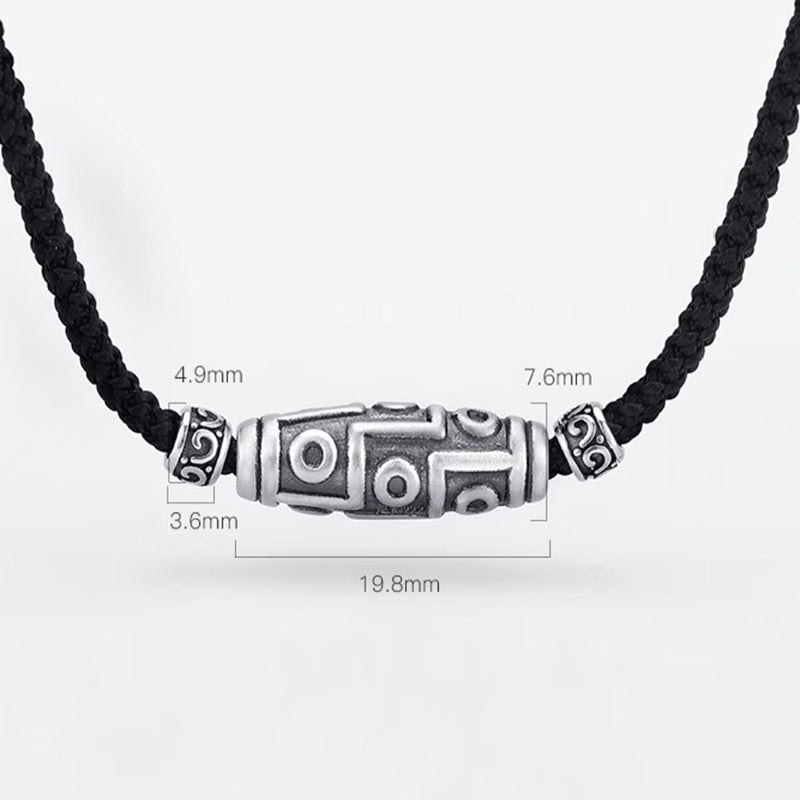 Fortune Jewel 999 Sterling Silver Nine-Eye Dzi Bead Pattern Protection Rope Necklace Pendant
