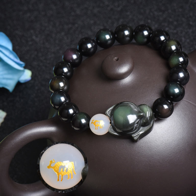 Fortune Jewel Natural Rainbow Obsidian Gold Sheen Obsidian Silver Sheen Obsidian Fox Healing Bracelet
