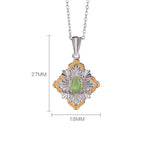 Fortune Jewel 925 Sterling Silver Plated Gold Hetian Cyan Jade Rhombus Design Luck Healing Necklace Pendant