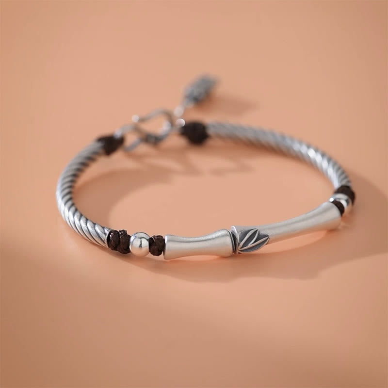 Fortune Jewel 999 Sterling Silver Bamboo Pattern Cicada Luck Wealth Bracelet