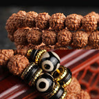 Fortune Jewel 108 Mala Beads Rudraksha Bodhi Seed Dzi Bead Luck Wealth Bracelet
