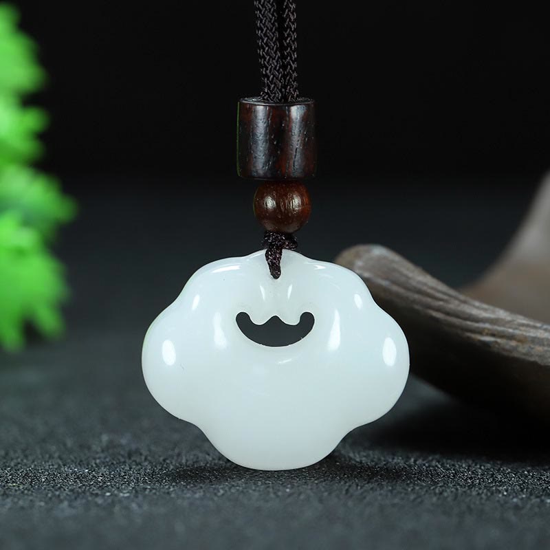 Fortune Jewel Tianshan Jade Golden Silk Jade Chinese Lock Charm Abundance Necklace Pendant