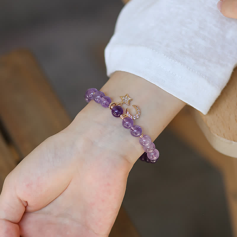 Fortune Jewel Amethyst Crystal Moon Star Healing Bracelet