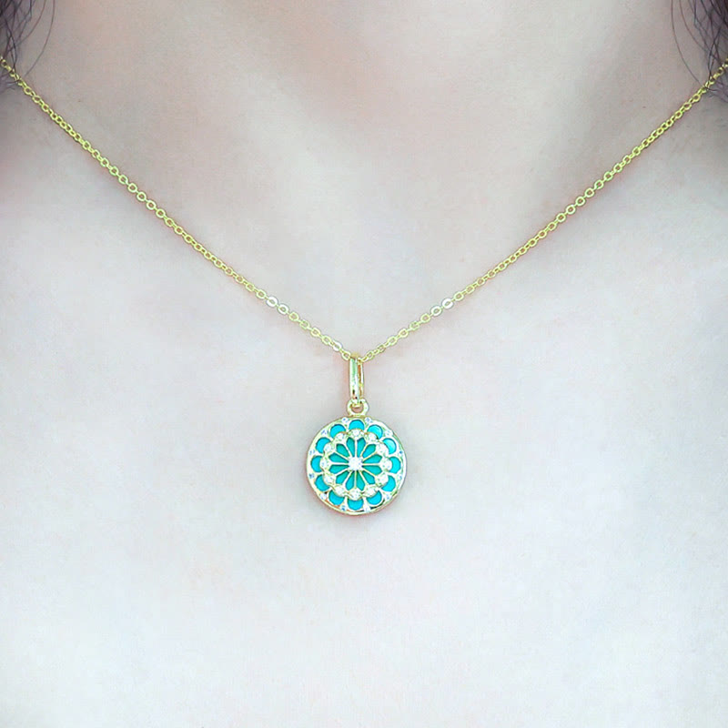 Fortune Jewel 925 Sterling Silver Round Turquoise Zircon Protection Strength Necklace Pendant - Fortune Jewel