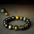 Fortune Jewel Chinese Zodiac Natal Buddha Gold Sheen Obsidian Wealth Protection Bracelet