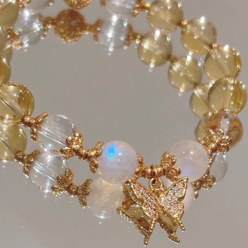 Fortune Jewel Citrine Moonstone Butterfly Charm Prosperity Protection Bracelet