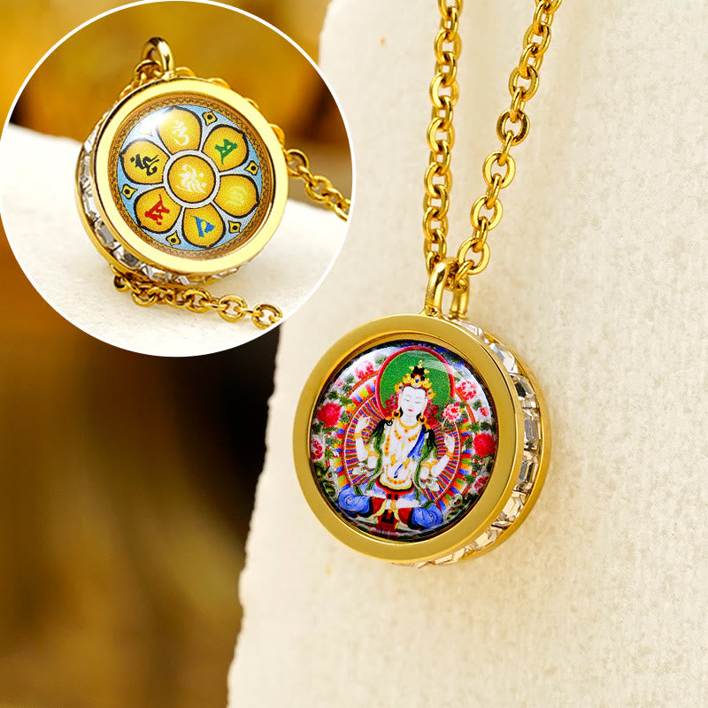 Fortune Jewel Tibetan Yellow God Of Wealth Green Tara Buddha Serenity Titanium Steel Necklace Pendant Fortune Jewel