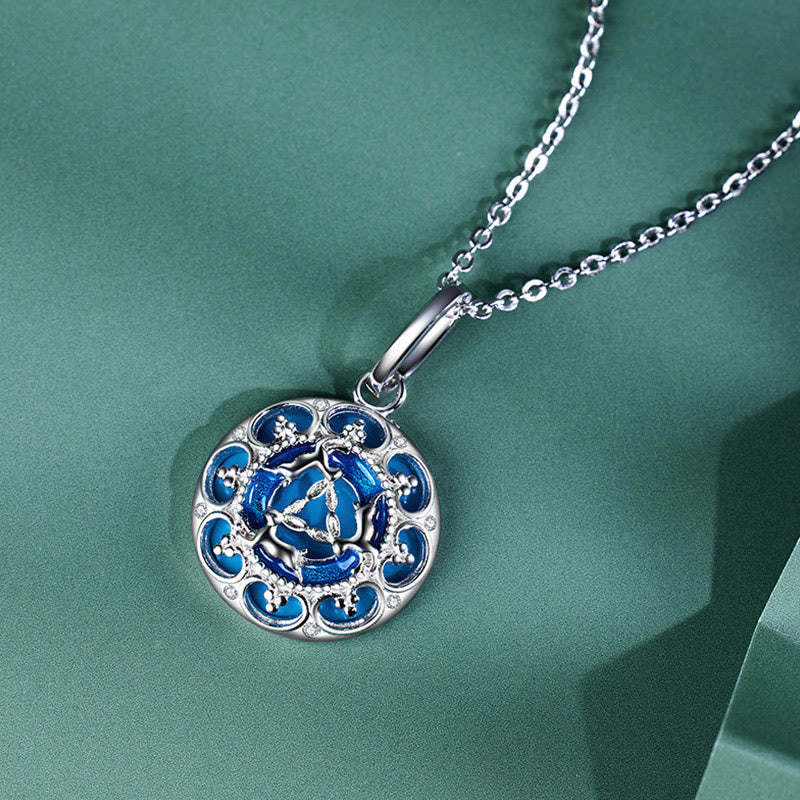 Fortune Jewel 925 Sterling Silver Round Turquoise Three Rabbits Balance Necklace Pendant