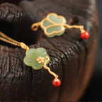 Fortune Jewel Vintage Plum Blossom Flower Jade Red Agate Prosperity Necklace Pendant