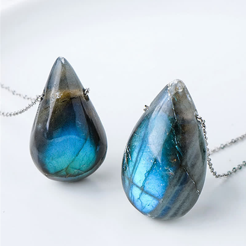Fortune Jewel Labradorite Water Drop Support Healing Necklace Pendant
