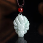 Fortune Jewel Natural Jade Nine Tailed Fox Luck Prosperity Necklace Pendant