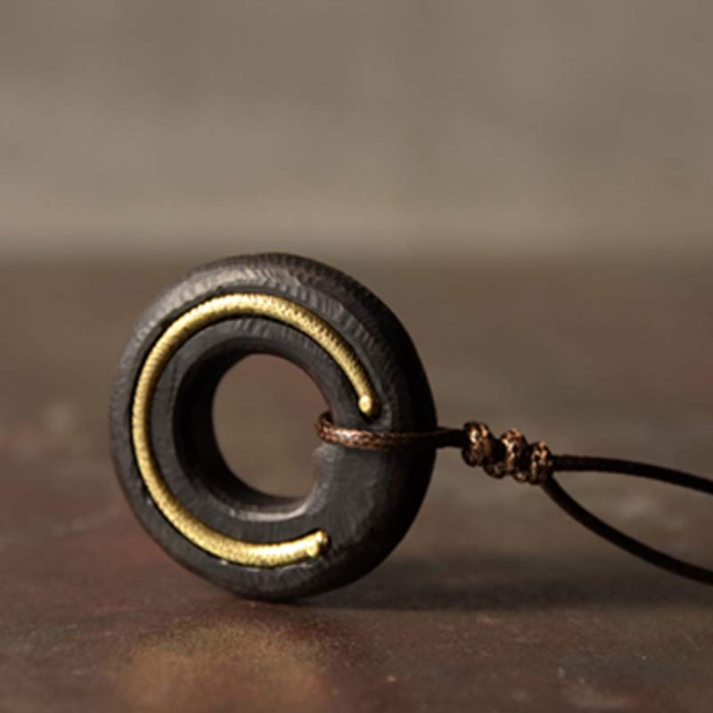 Fortune Jewel Zen Circle Ebony Wood Peace Calm Necklace Pendant Fortune Jewel