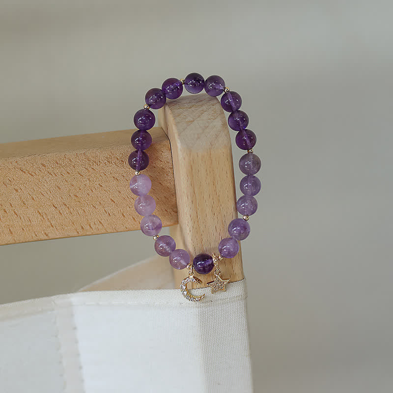Fortune Jewel Amethyst Crystal Moon Star Healing Bracelet
