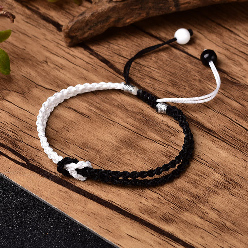 Fortune Jewel Handmade Black White Rope Braided Healing Bracelet